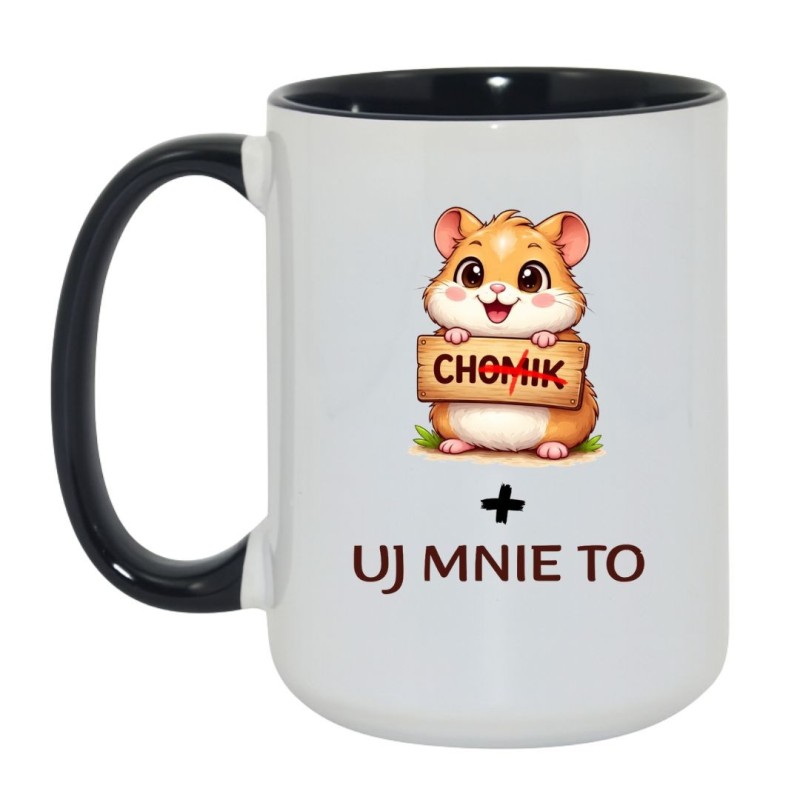 Biało Czarny Kubek z Chomikiem 450 ml "CHUJ MNIE TO"