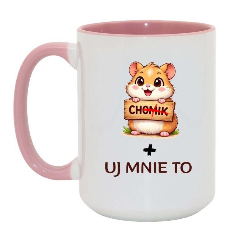 Biało Różowy Kubek z Chomikiem 450 ml "CHUJ MNIE TO"