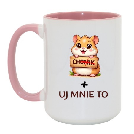 Biało Różowy Kubek z Chomikiem 450 ml "CHUJ MNIE TO"