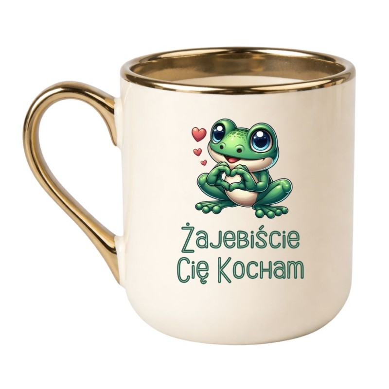 KUBEK "ŻAJEBIŚCIE CIĘ KOCHAM" BIAŁO-KREMOWY ELEGANCKI