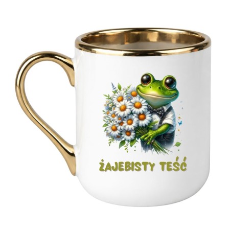 KUBEK "ŻAJEBISTY TEŚĆ" KUBEK BIAŁO-ZŁOTY ELEGANCKI