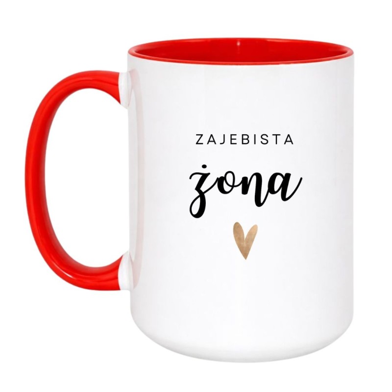 Kubek duży biało-czerwony 450 ml z napisem – kubek z nadrukiem dla żony, doskonały prezent do kawy.