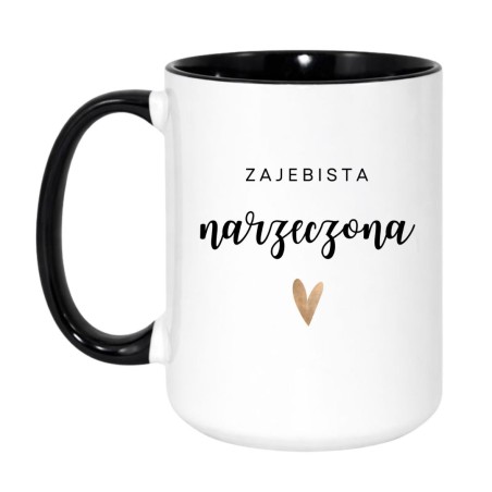 Kubek duży biało-czarny 450 ml z napisem – kubek dla narzeczonej z eleganckim nadrukiem.
