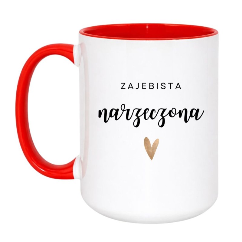 Kubek duży biało-czerwony 450 ml z napisem – romantyczny nadruk, bestseller dla narzeczonej.