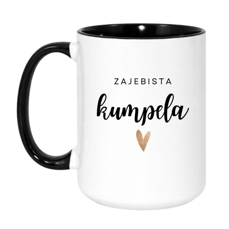 Kubek duży biało-czarny 450 ml z napisem – kubek dla kumpeli z nadrukiem, idealny do biura.