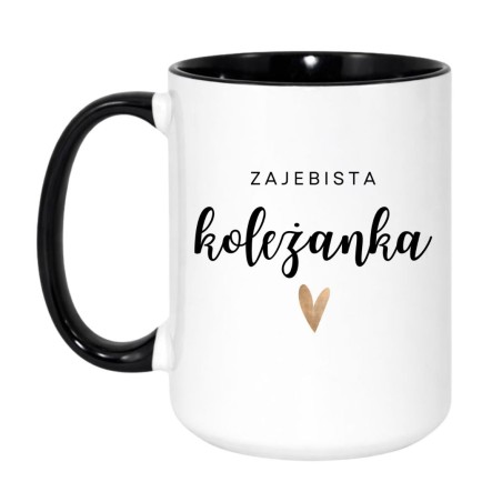 Kubek duży biało-czarny 450 ml z napisem – elegancki kubek dla koleżanki, idealny do biura.