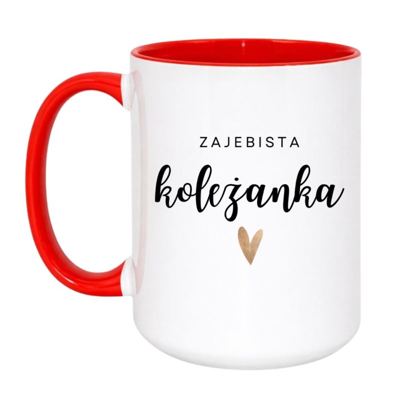 Kubek duży biało-czerwony 450 ml z napisem – kubek dla koleżanki, bestseller wśród prezentów.
