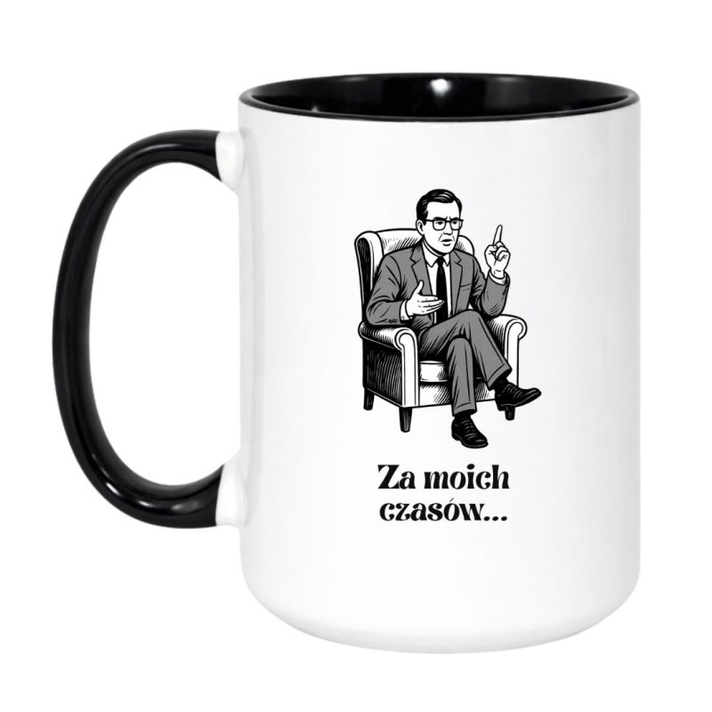 Kubek duży biało-czarny 450 ml z obrazkiem starszego mężczyzny – must-have dla fanów kawy
