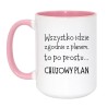 Kubek duży biało-różowy 450 ml z chamskim napisem – doskonały gadżet do pracy
