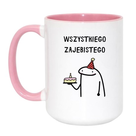 Kubek duży biało-różowy 450 ml z wesołym nadrukiem – śmieszny kubek dla przyjaciółki