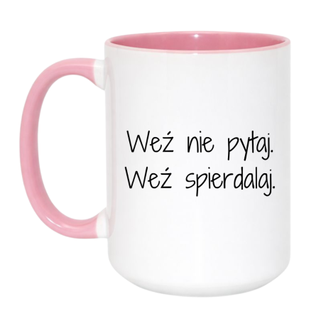 Kubek duży biało-różowy 450 ml z wulgarnym napisem – śmieszny kubek do kawy