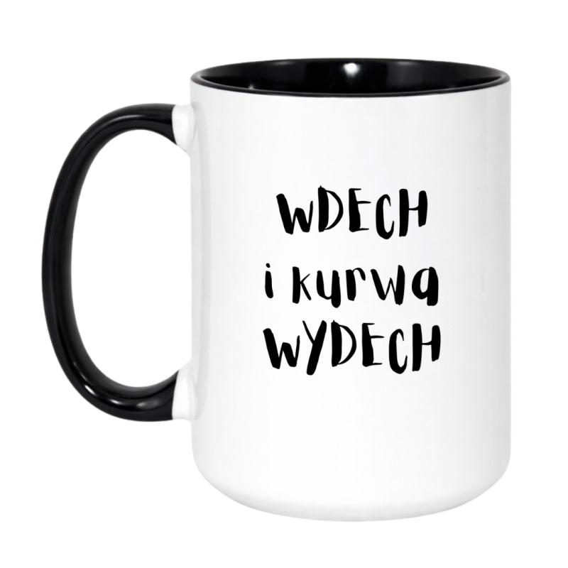 Kubek duży biało-czarny 450 ml z chamskim napisem – idealny do porannej kawy