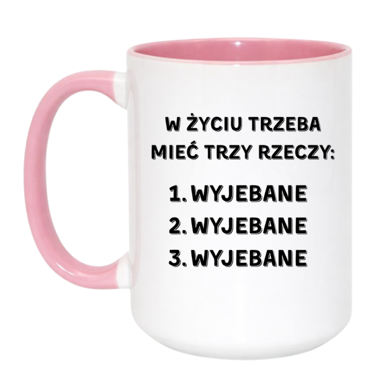 Kubek duży biało-różowy 450 ml z wulgarnym nadrukiem – śmieszny kubek z napisem, chamski prezent bez cenzury.