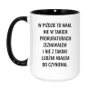 Kubek duży biało-czarny 450 ml z chamskim nadrukiem – kubek 450 ml biało-czarny z motywem, doskonały gadżet do pracy