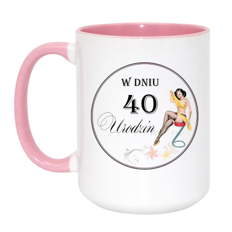 Kubek duży biało-różowy 450 ml ze śmiesznym nadrukiem – kubek z humorem dla niej, doskonały gadżet do biura.