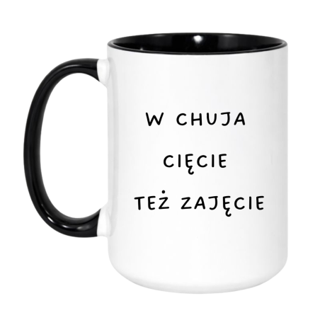 Kubek duży biało-czarny 450 ml z wulgarnym napisem – śmieszny kubek dla fanów mocnej kawy