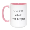 Kubek duży biało-różowy 450 ml z chamskim nadrukiem – humorystyczny kubek do pracy i domu