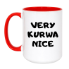 Kubek duży biało-czerwony 450 ml z wulgarnym motywem – must-have dla kawoszy