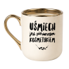KUBEK „UŚMIECH JEST PIERWSZYM KOSMETYKIEM” KREMOWY ELEGANCKI