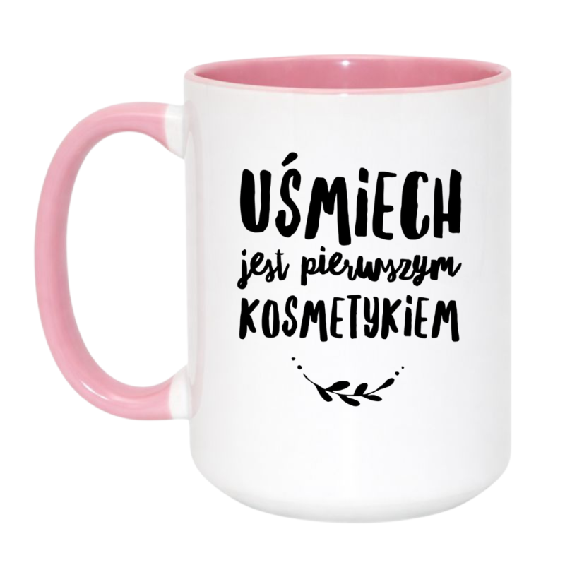 Kubek duży biało-różowy 450 ml z zabawną ilustracją – super do herbaty