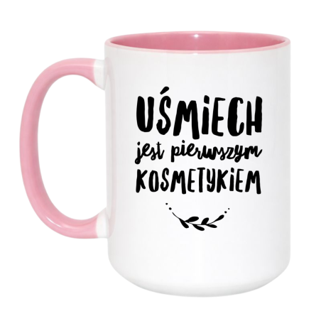 Kubek duży biało-różowy 450 ml z zabawną ilustracją – super do herbaty