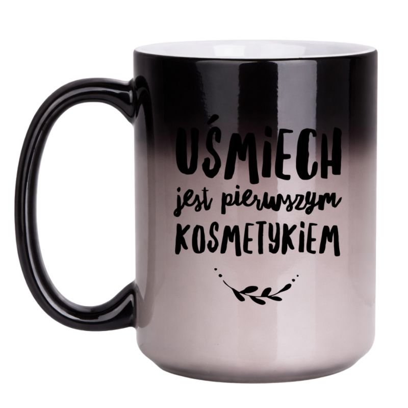 KUBEK „UŚMIECH JEST PIERWSZYM KOSMETYKIEM” DUŻY MAGICZNY