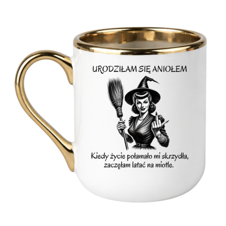 KUBEK „URODZIŁAM SIĘ ANIOŁEM” ELEGANCKI ZŁOTY