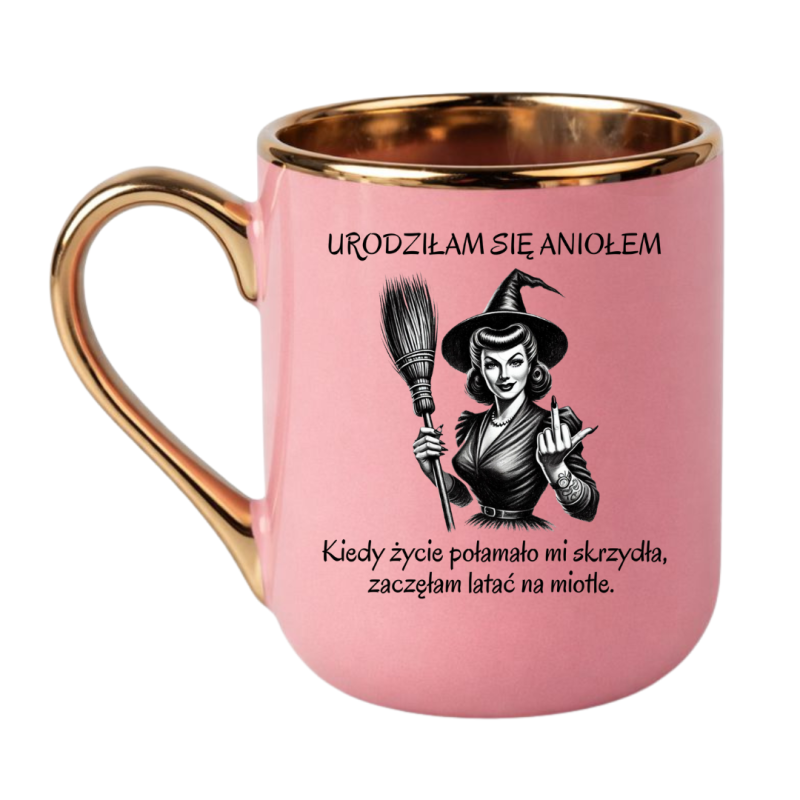 KUBEK „URODZIŁAM SIĘ ANIOŁEM” ELEGANCKI RÓŻOWY