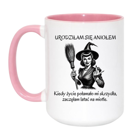 kubek na urodziny dla kobiety z zabawnym napisem miotła kawa magia
