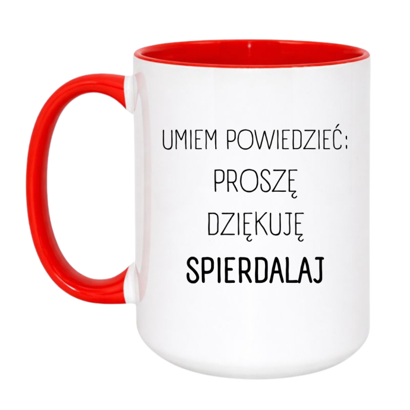 Kubek duży biało-czerwony 450 ml z chamskim nadrukiem – humorystyczny kubek dla dorosłych