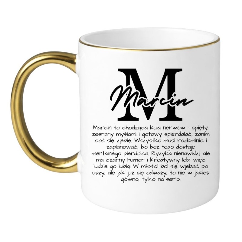Personalizowany kubek z opisem imienia Marcin