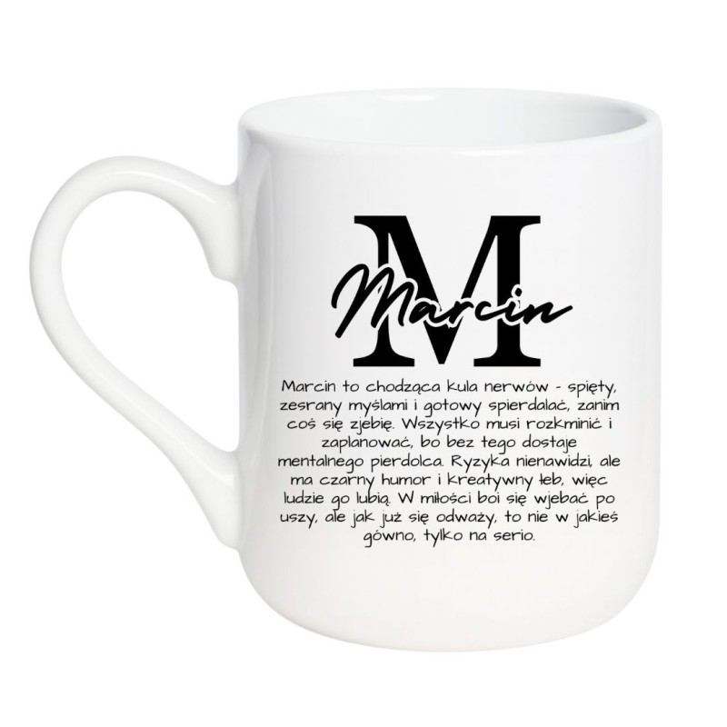 Personalizowany kubek z opisem imienia Marcin