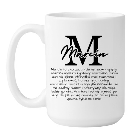 Personalizowany duży kubek 450 ml z opisem imienia Marcin