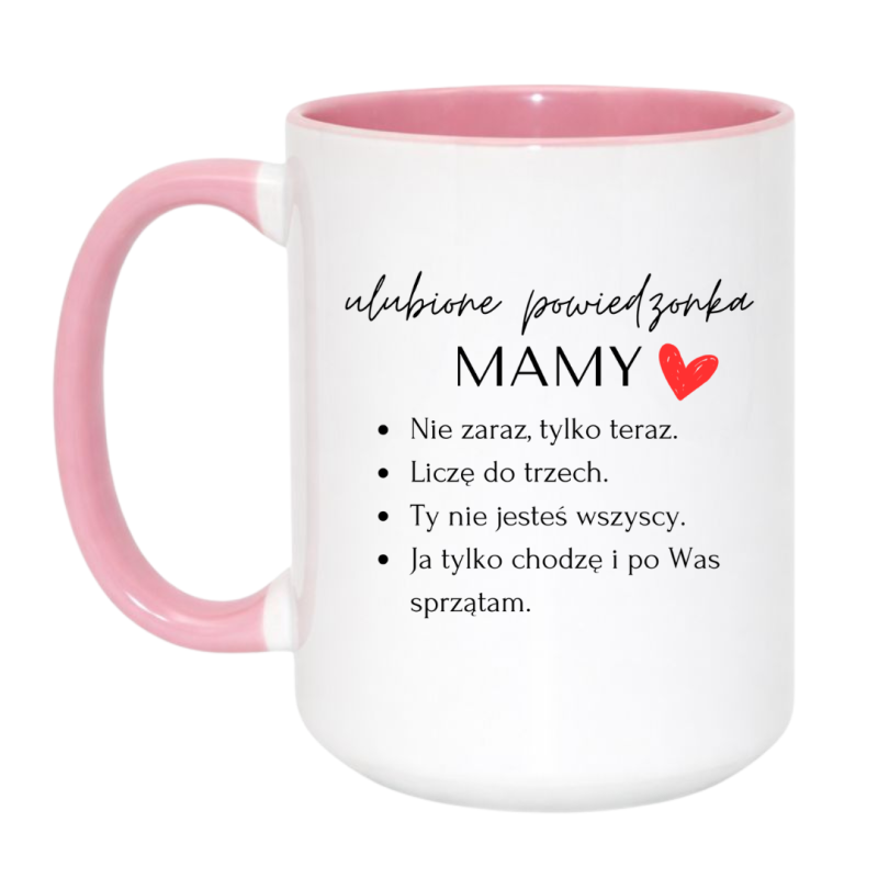 Kubek duży biało-różowy 450 ml z wzorem i napisem, świetny kubek do kawy