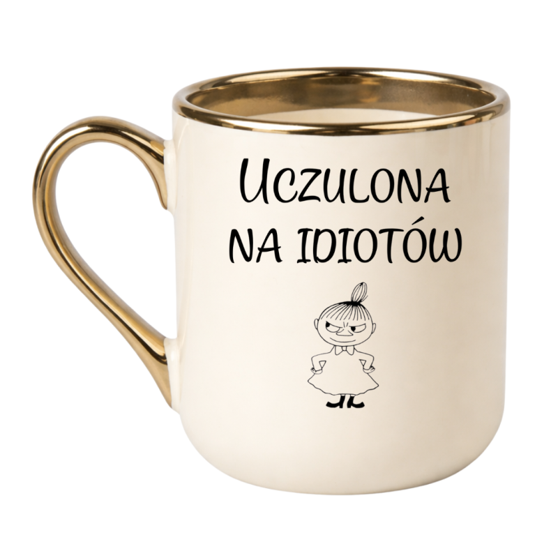 KUBEK "UCZULONA NA IDIOTÓW" ELEGANCKI KREMOWY