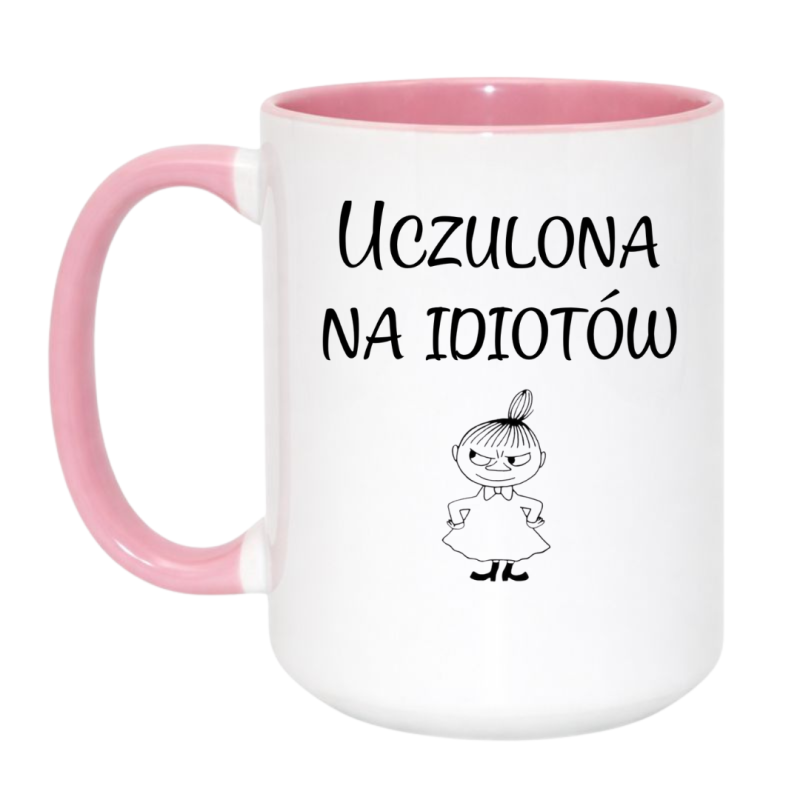 Kubek duży biało-różowy 450 ml z motywem humorystycznym – kubek biało-różowy 450 ml nadruk, zabawny gadżet do domu
