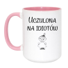 Kubek duży biało-różowy 450 ml z motywem humorystycznym – kubek biało-różowy 450 ml nadruk, zabawny gadżet do domu