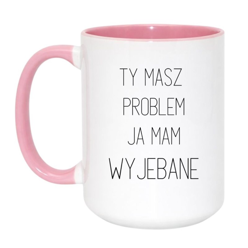 Kubek duży biało-różowy 450 ml z napisem bez cenzury – śmieszny kubek do biura i na prezent