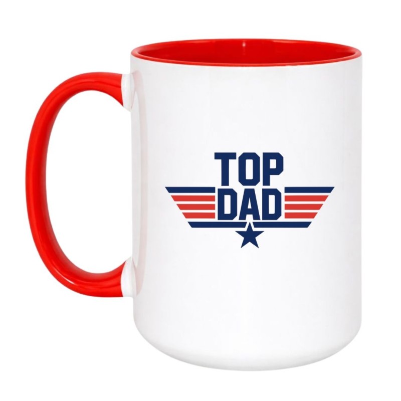 Kubek duży biało-czerwony 450 ml z motywem Top Dad – śmieszny kubek dla ojca