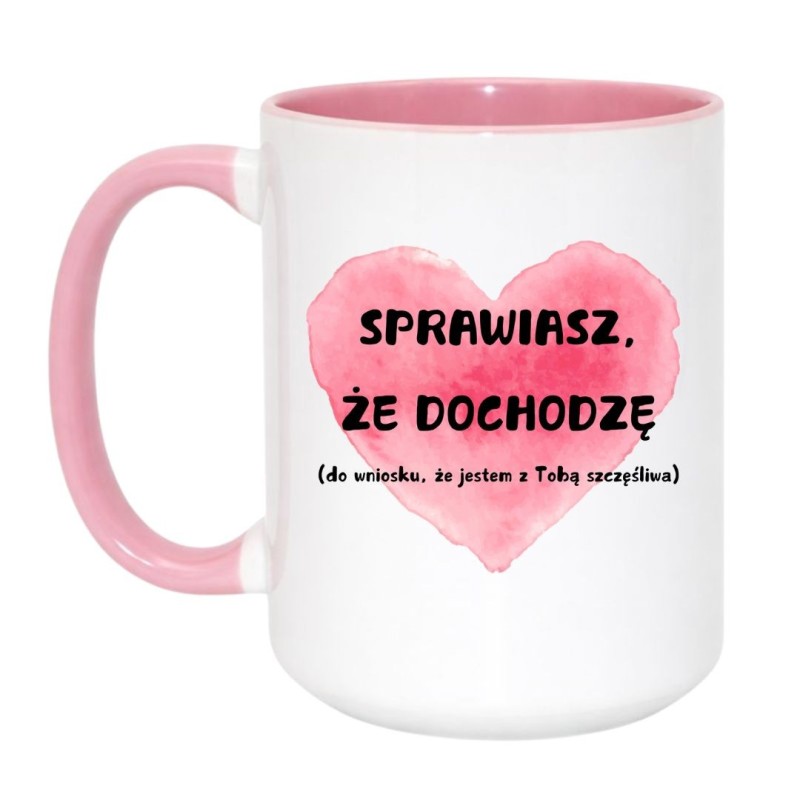 Kubek duży biało-różowy 450 ml z humorystyczną grafiką – uroczy gadżet dla pary