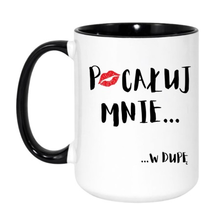 Kubek duży biało-czarny 450 ml z nadrukiem bez cenzury – humorystyczny gadżet do kawy