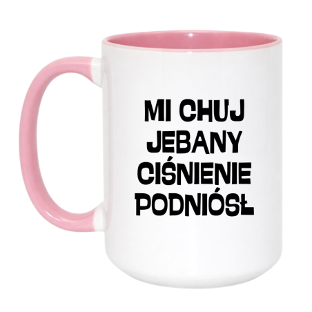 Kubek duży biało-różowy 450 ml z chamskim nadrukiem – humorystyczny gadżet biurowy