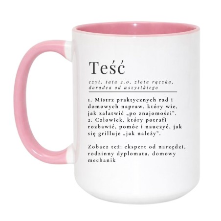 Duży kubek biało-różowy 450 ml z humorem — śmieszny prezent