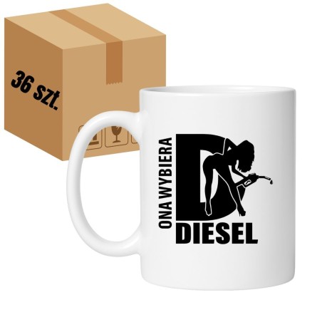 36 x kubek motoryzacyjny 330 ml z grafiką kobiety i napisem ONA WYBIERA DIESEL