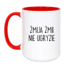 Kubek duży 450 ml biało czerwony z napisem ŻMIJA ŻMII NIE UGRYZIE