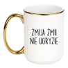 Kubek duży 450 ml biało złoty z napisem ŻMIJA ŻMII NIE UGRYZIE
