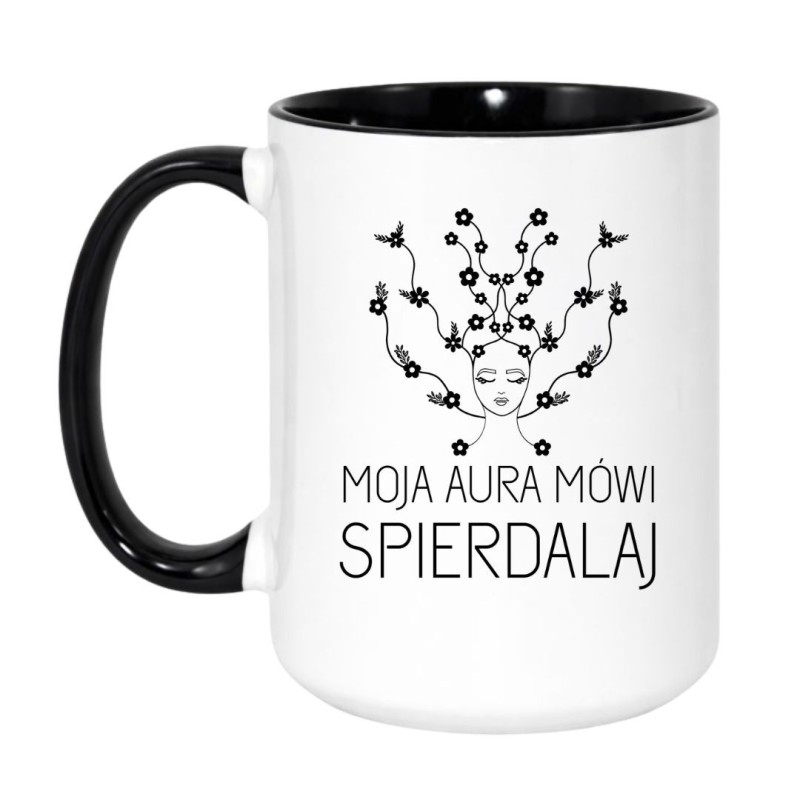 Duży kubek 450 ml MOJA AURA MÓWI SPIERDALAJ