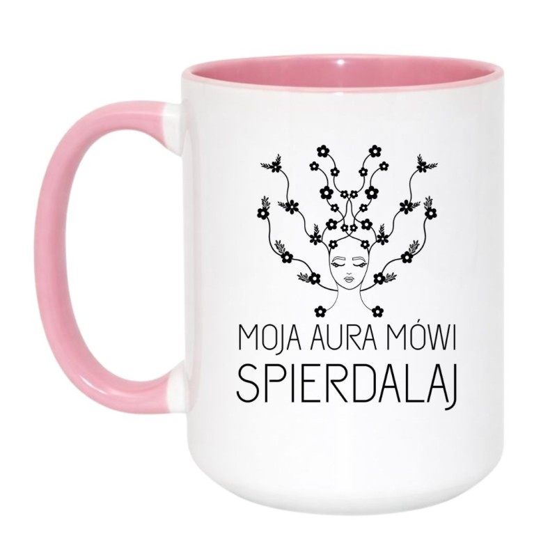 Duży kubek 450 ml MOJA AURA MÓWI SPIERDALAJ