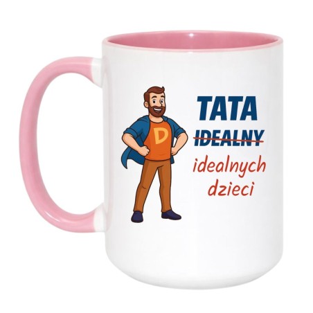 Kubek duży biało-różowy 450 ml z nadrukiem – zabawny kubek dla ojca, must-have dla fanów kawy.