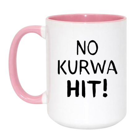 Kubek duży biało-różowy 450 ml ze śmiesznym nadrukiem – humorystyczny kubek do kawy